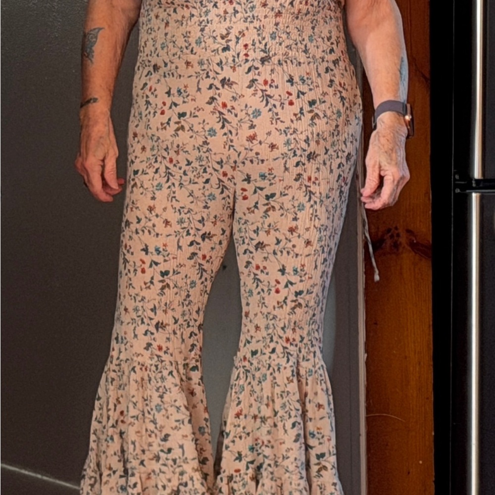Storia Floral Ruffle Jumpsuit - Cream and Multicolor Boho/Cottagecore